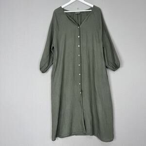 Marche Camille Dress Womens One Size Olive Green Linen Midi Lagenlook Made Italy